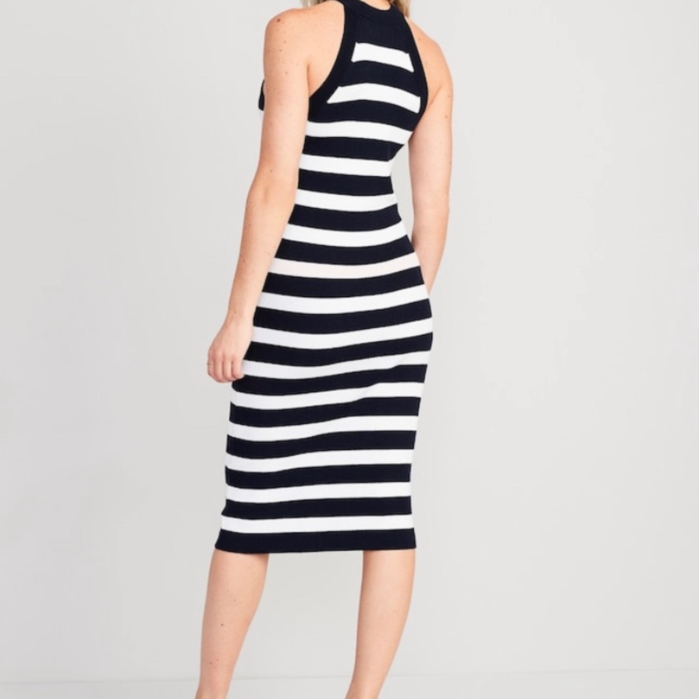 OLD NAVY Fitted Striped Sleeveless  Navy Blue 
Midi Sweater Dress L Petite